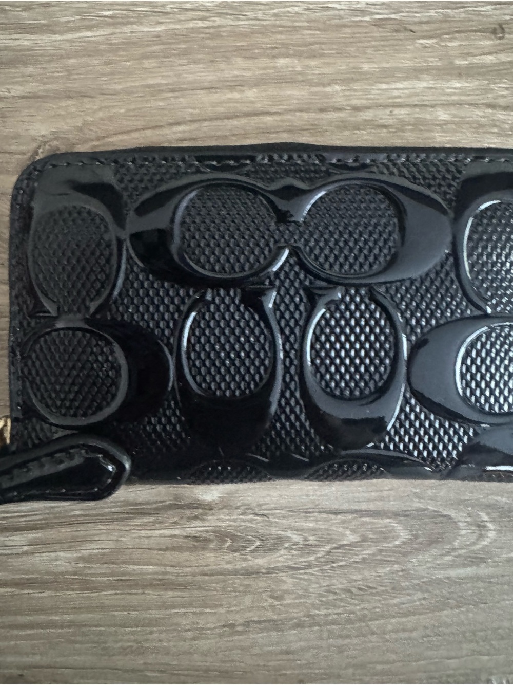 Coach Black Patent Embossed Zip Wallet